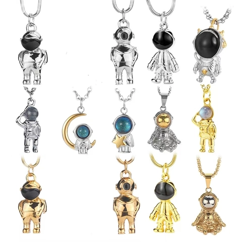 Collier Pendentif Astronaute En Acier Inoxydable Bijoux Hip Hop Spaceman Streetwear Pour Hommes Femmes