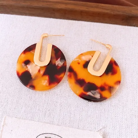 Retro Round Acetate Plate Stud Earrings With 18K Gold Plated Copper And 925 Sterling Silver Earring Post For Women