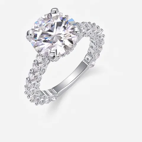 Luxe 925 Sterling Zilveren Moissaniet Ring Voor Vrouwen Sprankelend Rond Geslepen Ingelegde Vingerring Mode Sieraden Cadeau