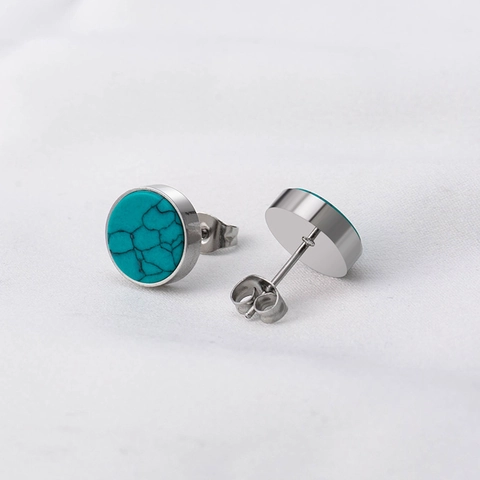 Herren Titanstahl Türkis Rissmuster Runde Ohrstecker Europäische Mode Persönlichkeit Street Style Schmuck Für Männer