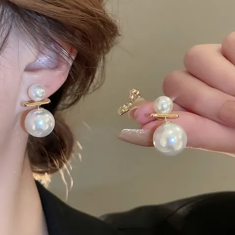 Boucles D'oreilles Puces Double Künstliche Perle Style Français Élégant Pour Femme Avec Alliage Et Tige En Argent Bijoux Rétro