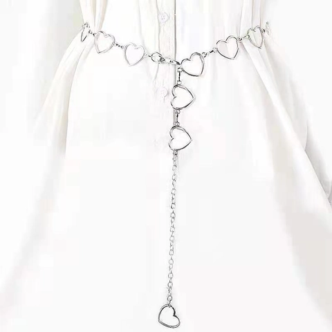 Hip Hop Alloy Hollow Heart Waist Chain For Women Men Adjustable Metal Body Chain Streetwear Punk Heart Pendant Belt Chain Jewelry