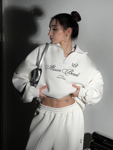 Women Cotton Half Zip Sweatshirt And Jogger Pants Letter Print Streetwear Sporty Casual Fashion Outfit