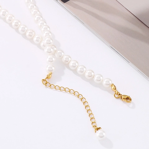 Collar De Perlas Artificiales Por Capas Para Mujer Acero Inoxidable Cadena Dorada Ajustable Elegante Colgante De Clavícula Joyería