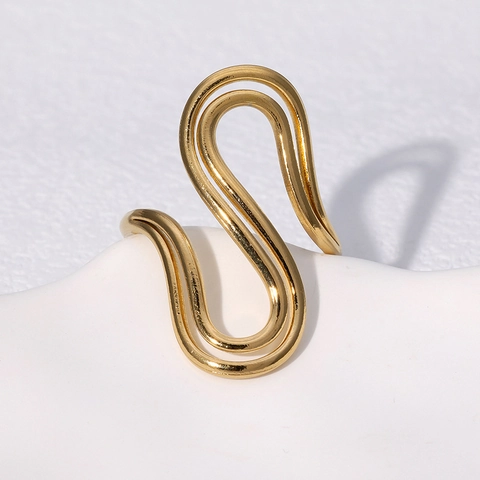 Anillo Abierto Geométrico Minimalista En Forma De S Onda Acero Inoxidable Pulido Irregular Ajustable Joyas Para Mujeres