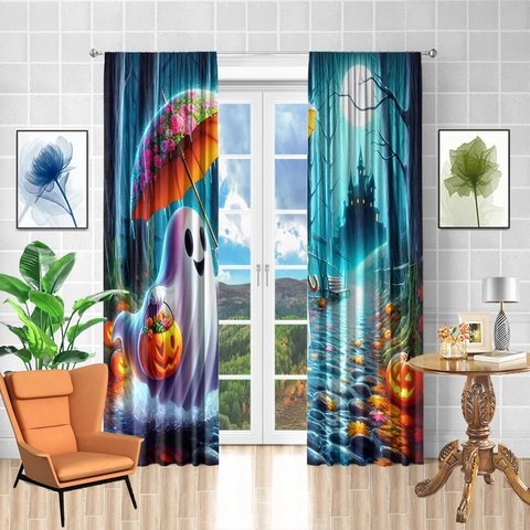 Cortinas De Ducha Halloween Navidad Poliéster Opaco Decoración De Baño Vacaciones Fantasma Calabaza Cachorro Camión Rojo