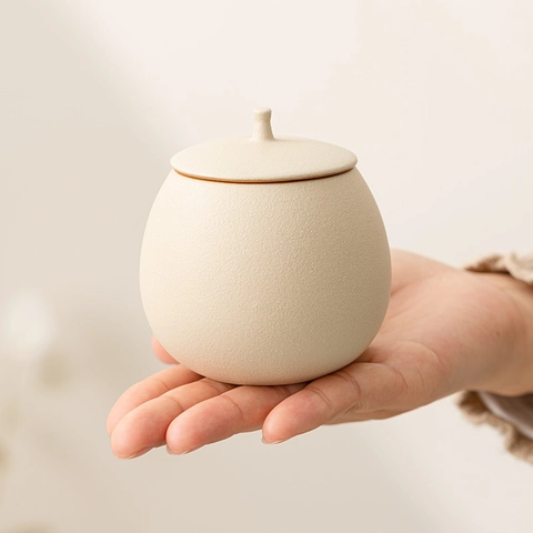 Ceramic Tea Canister Matte Stone Glaze Airtight Storage Jar Minimalist Small Portable Tea Caddy Home Decor