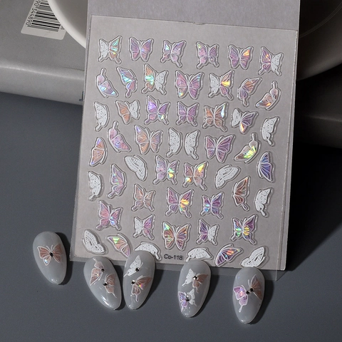 Butterfly Nail Stickers Relief Holographic Laser Waterproof Manicure Decoration DIY Accessories For Women