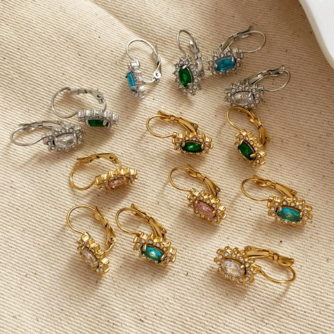 Brisur Ohrringe Edelstahl Oval Zirkon Sonnenblumenform Für Damen Retro Luxus Mode Accessoires