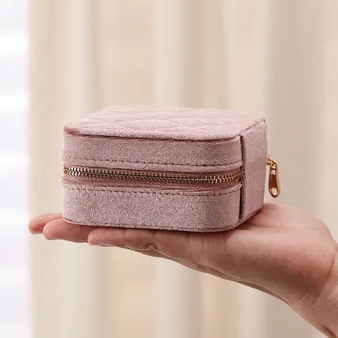 Portagioie Portatile in Velluto Trapuntato a Rombi Mini Custodia da Viaggio Con Specchio per Anelli Orecchini Collane Donna