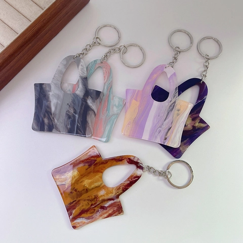 Handbag Keychain Pendant Acrylic Marble Texture Retro Fluid Pattern Bag Charm For Women