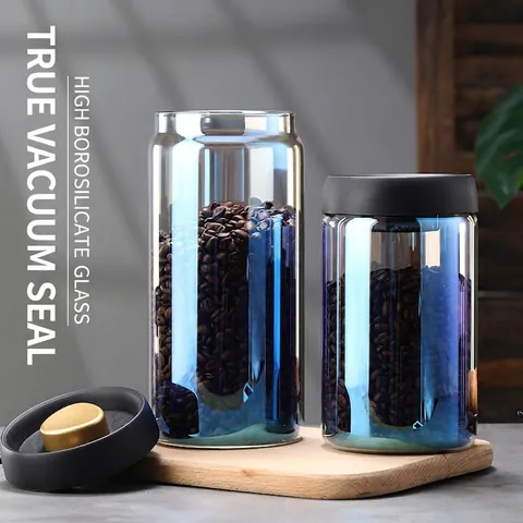 High Borosilicate Glass Vacuum Sealed Jar Press Sealing Airtight Food Storage Canister For Coffee Bean Grain Moisture Proof