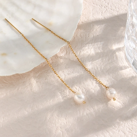 Elegante Collar de Colgante de Perla de Agua Dulce de Acero Inoxidable para Mujer Joyas de Cadena de Ondas de Agua