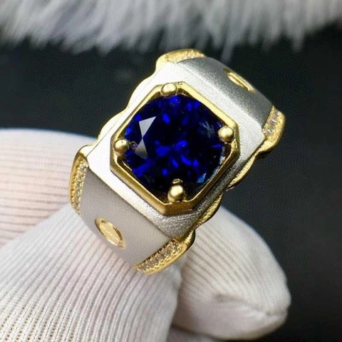 Herren Ring Mit Blauem Quadratischen Edelstein Gold Silber Design Strass Punk Mode Finger Schmuck Aus Legierung