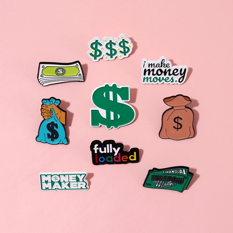 Money Themed Alloy Enamel Brooch Money Maker Financial Freedom Dollar Sign Banknote Pin For Clothing Backpack Hat Decor