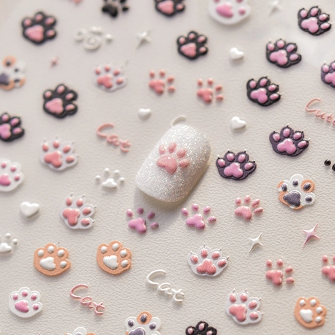 Adesivi Nail Art 3D In Rilievo Texture Gelatina Motivi Zampa Di Gatto Carino Cartone Animato Decorazione Manicure Per Bambini