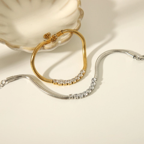 Bracelet Chaîne Serpent En Acier Inoxydable Plaqué Or 18K Avec Zircone Bijoux De Luxe Ajustables Pour Femmes