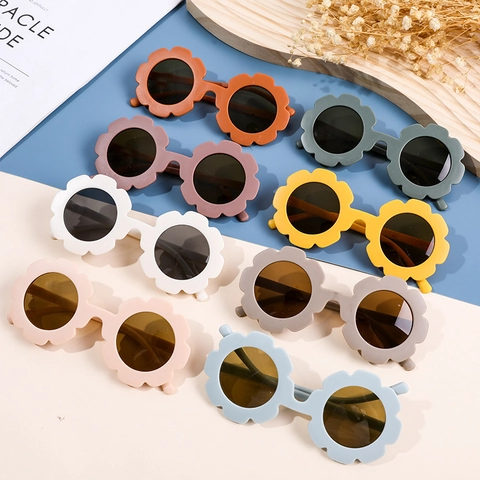 Cute Flower Shape Kids Sunglasses PC Frame UV Protection Fashion Round Eyewear For Toddler Girls Boys Party Accessories