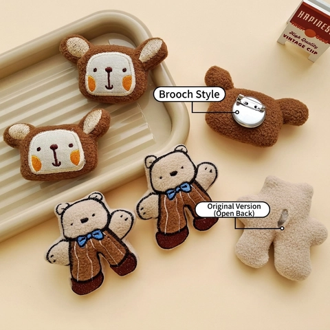 Broche En Peluche Ours Dessin Animé Accessoire DIY Broderie Tête Animal Poupée Douce Pour Sac Vêtements Décoration Style Japonais
