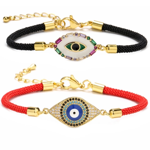 Evil Eye Armband Kupferlegierung Micro Pave Zirkon Bunte Emaille Verstellbare Gewebte Milan Seilschnur Amulett Schmuck