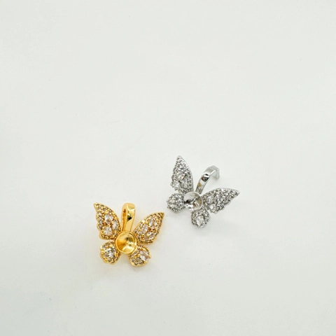 Accesorios Para Joyería De Mariposa Cobre Chapado Circon DIY Configuración De Colgante De Perla Artificial Y Cierre Para Hacer Joyas