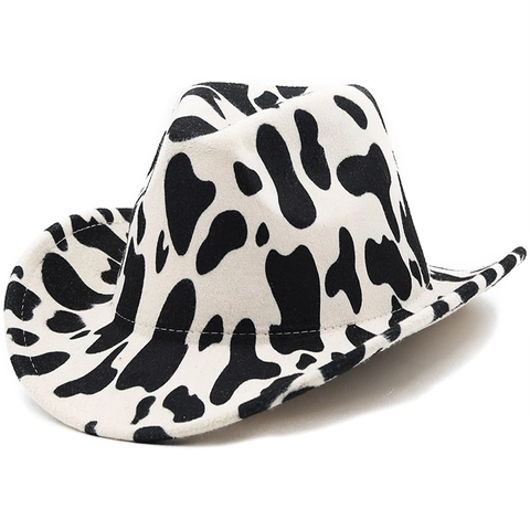 Cowboyhut Im Westernstil Mit Kuhmuster Breite Krempe Filz Rollrand Outdoor Reise Modeaccessoire Für Damen Und Herren