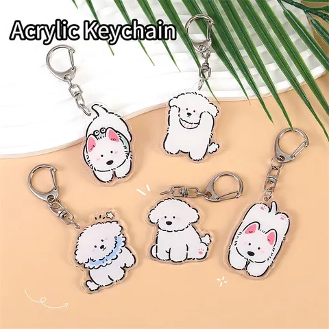 Süßer Cartoon Bichon Hund Acryl Schlüsselanhänger Doppelseitig Kawaii Tier Welpen Tasche Anhänger Ästhetisches Zubehör