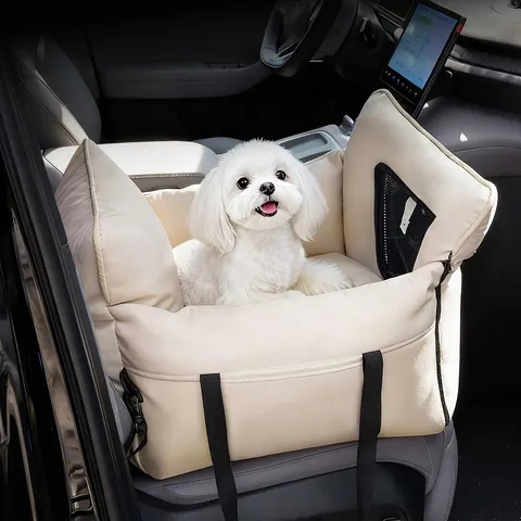 Pet Car Seat Bed Carrier PU Leather Waterproof Breathable Mesh Window Safety Buckle For Travel Outdoor Small Medium Dogs Cats