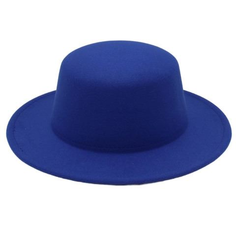 Vintage French Boater Hat Flat Top Wide Brim Wool Felt Elegant Unisex Fedora Cap