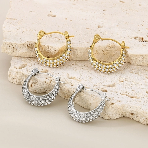 Orecchini A Cerchio Retro In Acciaio Inossidabile Con Strass Pave Gioielli Vintage Di Lusso Per Donna