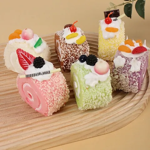 Simulazione Torta Rotolo Svizzero Realistico Finto Dessert Pane Artificiale PU Morbido Modello Di Cibo Antistress Decorazione