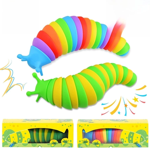 Articulated Slug Fidget Toy Rainbow Flexible Caterpillar Stress Relief Sensory Toy For Kids Adults Plastic 3D Jointed