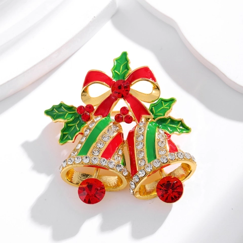 Christmas Brooch Reindeer Snowman Snowflake Bell Zinc Alloy Rhinestone Artificial Pearl Enamel Pin For Women Men Holiday Gift