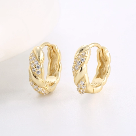 S925 Sterlingsilber Gedrehte Strass Hoop Ohrringe 14K Vergoldet Huggie Ohrringe Minimalistischer Schmuck Für Damen Geschenk