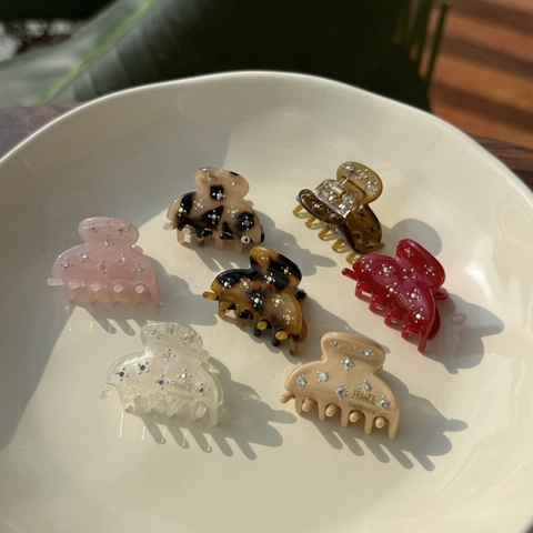 Mini Hair Claw Clip Acetate Elegant French Style With Rhinestone Sparkling Accessories For Women