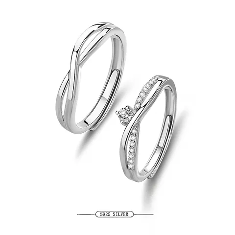 S925 Sterling Silver Mobius Couple Rings Adjustable Infinity Loop Ring Set With Zirconia For Women Men Fashion Jewelry Gift