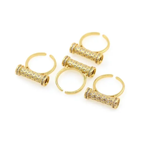 18K Vergoldeter Kupfer Verstellbarer Offener Ring Für Damen Zirkonia Geometrische Hohle Gitter Zylinder DIY Schmuck Fingerring