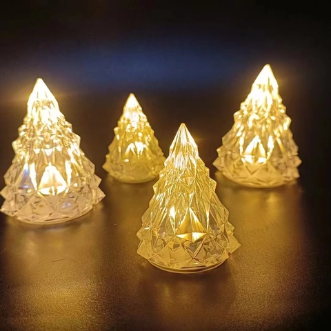 LED Night Light Christmas Tree Shape Crystal Effect Acrylic Desktop Decorative Lamp Warm Atmosphere Light Novelty Iceberg