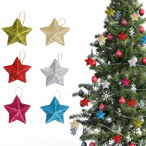 Ornamenti a Stella per Albero di Natale Decorazioni Pendenti a Pentagramma Glitterate Ciondoli a Stella 3D in Plastica per Feste