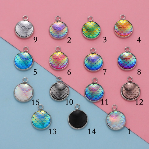 Mirror Polished Stainless Steel Round Fish Scale Resin Pendants For DIY Jewelry Making Necklaces Earrings Findings Women