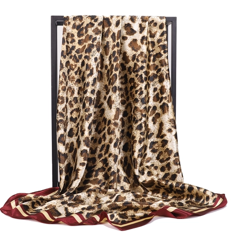 Leopard Muster Quadratischer Schal Satin Satinnartig Stirnband Bandana Für Damen Street Style Halswickel Accessoires