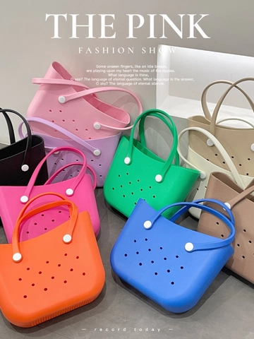 EVA Beach Tote Handbag For Women Perforated Waterproof Washable Large Capacity Solid Color Outdoor Travel Bag