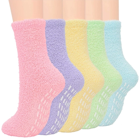 Calze da Pavimento in Pile Corallo Calde Invernali Unisex Puntini Antiscivolo Calze da Notte per Interni Tinta Unita Felpate Ispessite