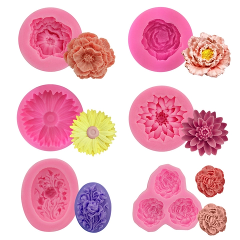 3D Flower Silicone Mold Peony Rose Daisy Relief For Cake Fondant Chocolate DIY Resin Craft Soap Candle Making