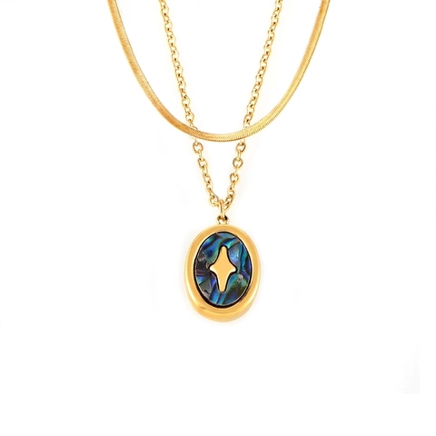 Collana in Acciaio Inossidabile Minimalista da Donna Elegante Pendente con Stella Polare in Guscio di Abulone Placcato Oro Gioielli