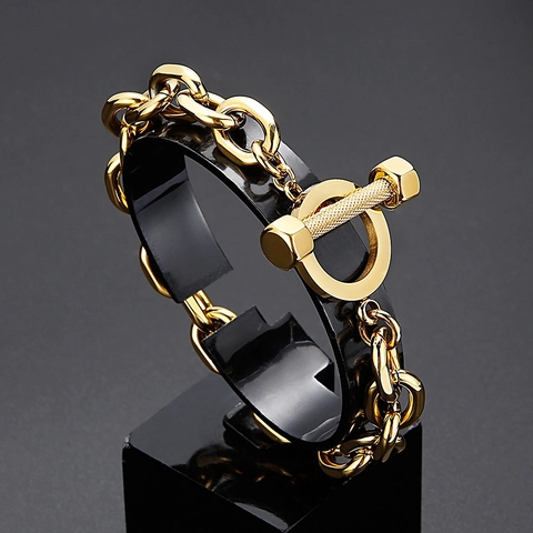 Stainless Steel Thick Chain Bracelet For Men Industrial Punk Style With Unique OT Toggle Clasp Hiphop Jewelry