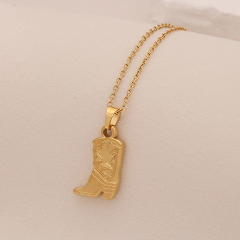 Collier Pendentif Botte De Cowboy Talon Haut Acier Inoxydable Style Western Rétro Bijoux Plaqués Or Pour Femmes