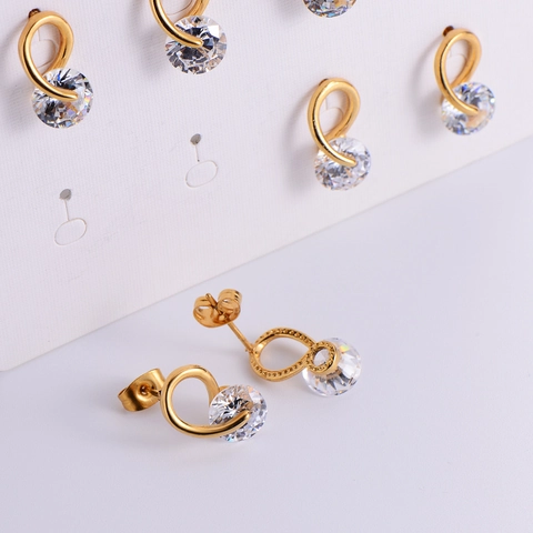 Zircon Stud Earrings 18K Gold Plated 316L Stainless Steel Korean Style Sparkling Jewelry For Women