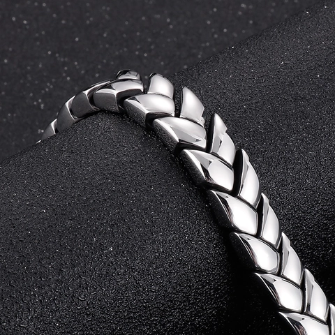 Men Keel Chain Bracelet 316L Stainless Steel Polished Wheat Ear Woven Style Hip Hop Punk Jewelry