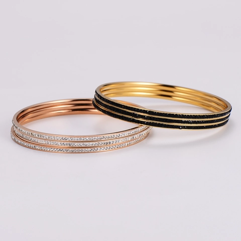 316L Stainless Steel Bangle Bracelet Multi Layer Rhinestone Studded Bohemian Style Minimalist Fashion Jewelry For Women Accessory